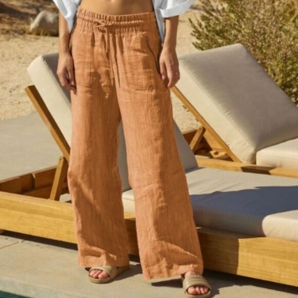 Athleta Pants - Athleta Cabo 100% Linen Textured Wide Leg Pant Size 24